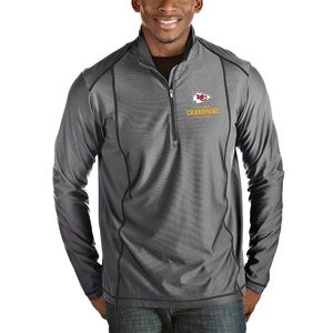 Men's Antigua Heather Charcoal KC Chiefs Super Bowl Champs Quarter-Zip Jacket